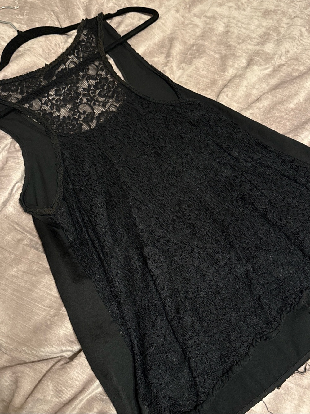 Black Lace-Front Racerback Tank Top